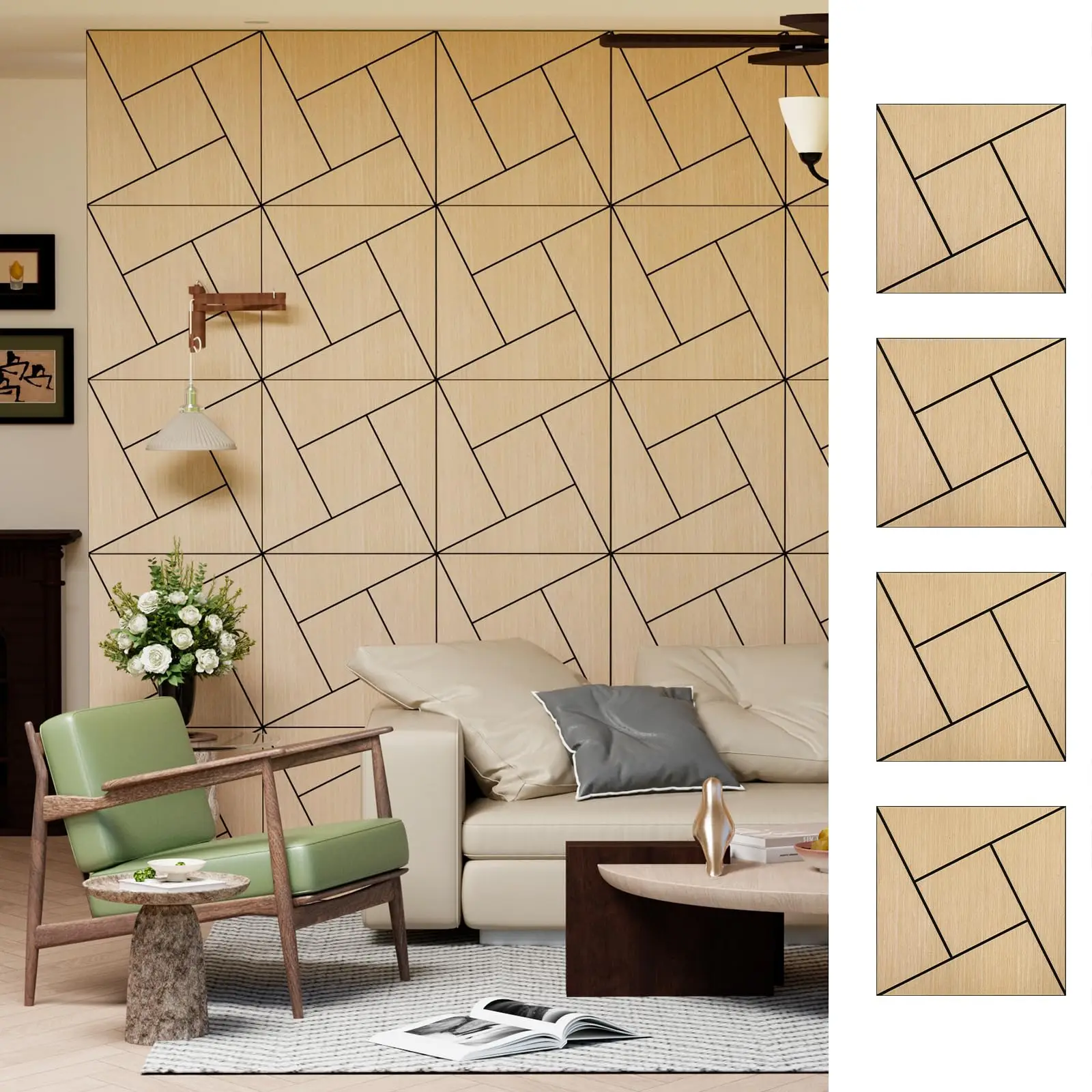 4 Packs Acoustic Wall Panels - Self-Adhesive 3D Wood Slat Wall Panel- Peel and Stick Sound Absorbing Panels for Noise Reducing - Feature Wall Decor for Home & Office