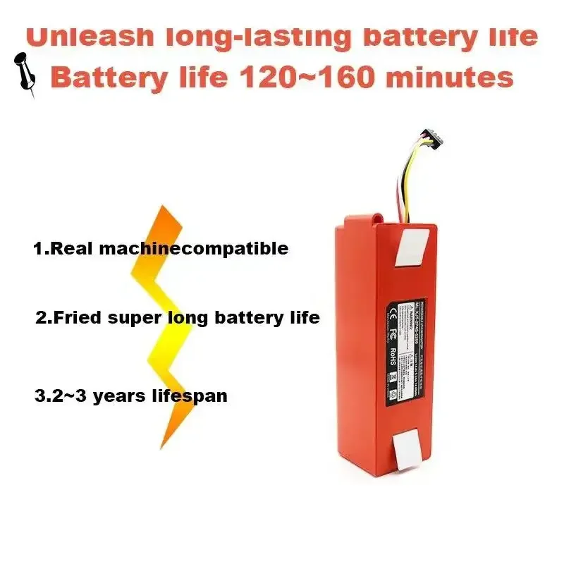 샤오미 1ST Roborock SDJQR01RR 청소 로봇 진공 청소기용 교체 배터리, BRR-2P4S-5200D 5200mAh