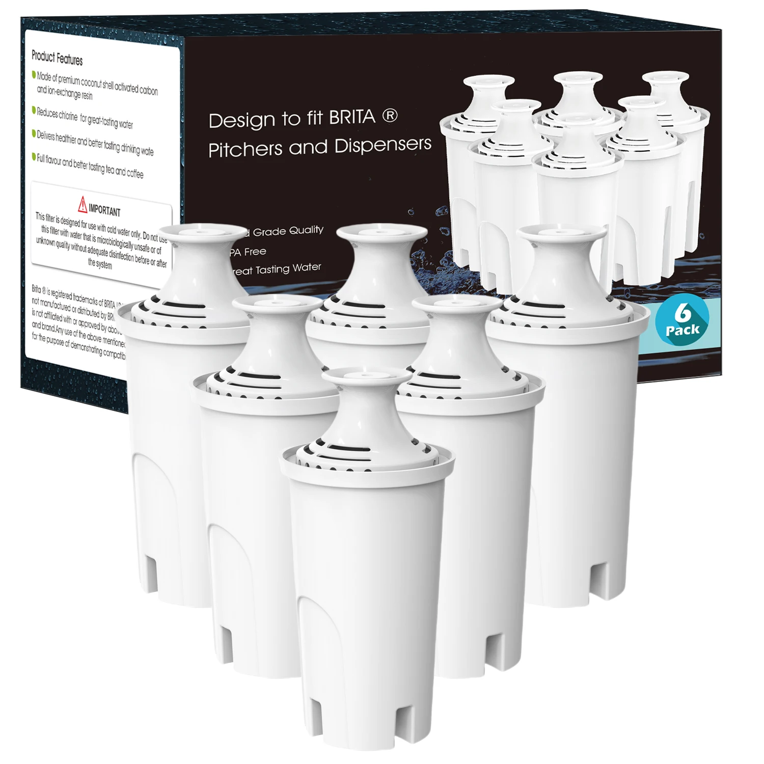 1/2/3/6 Uds. Reemplazo de filtro de agua NSF para jarros y dispensadores de agua Brita, Classic 35557,OB03,Mavea 107007
