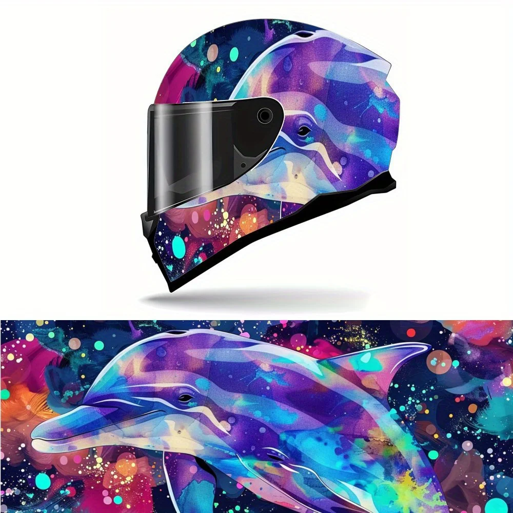 Dolphins Swimming in the Stars Print Full Helmet Wrap Sticker Motorcycle Helmet Racing Graphic Decal Vinyl Wrap Helmet Decorativ