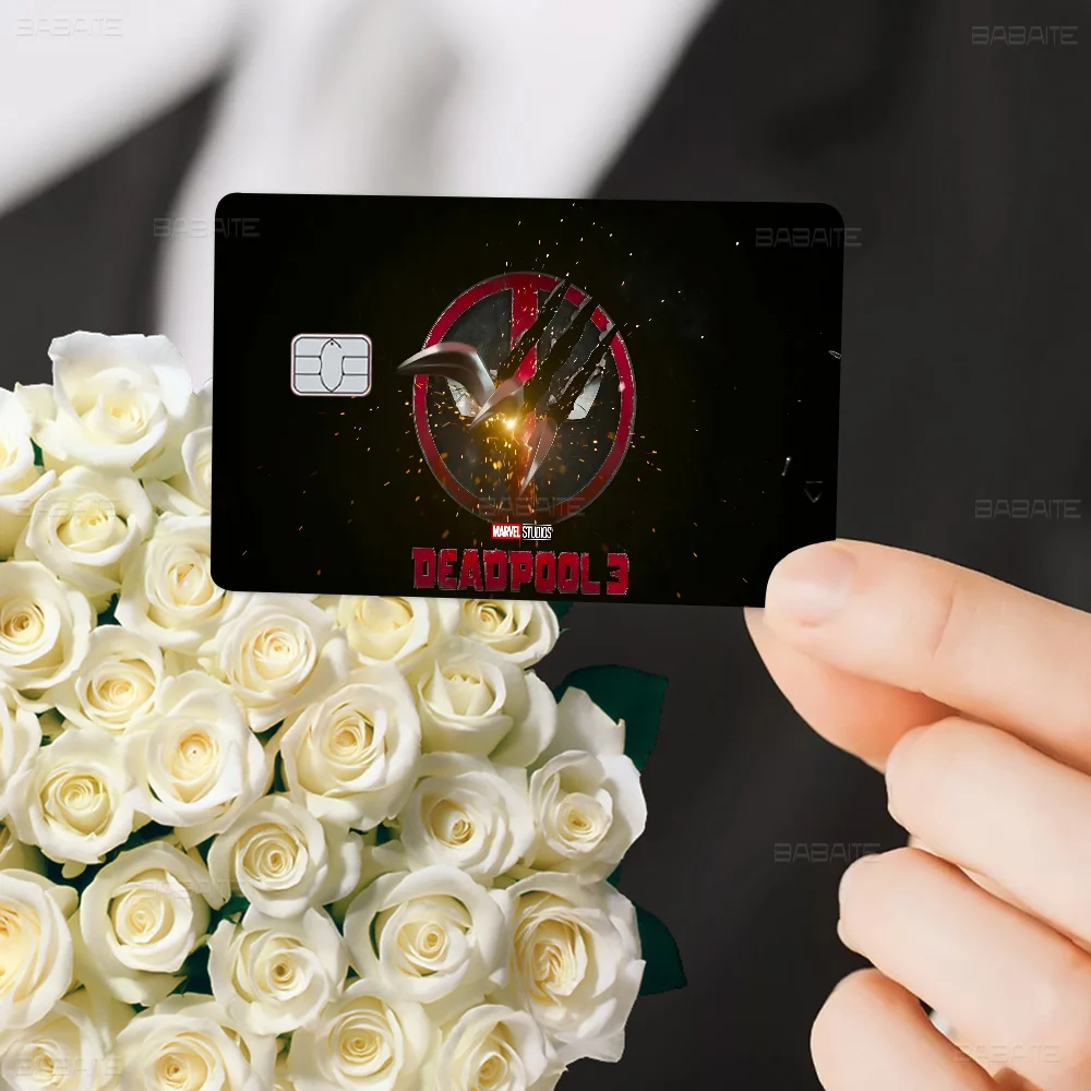 شريط لاصق من الجلد من D-Deadpool & W-Wolverine باللون الذهبي والفضي والأسود غير اللامع لبطاقة الخصم الائتمانية للبنك