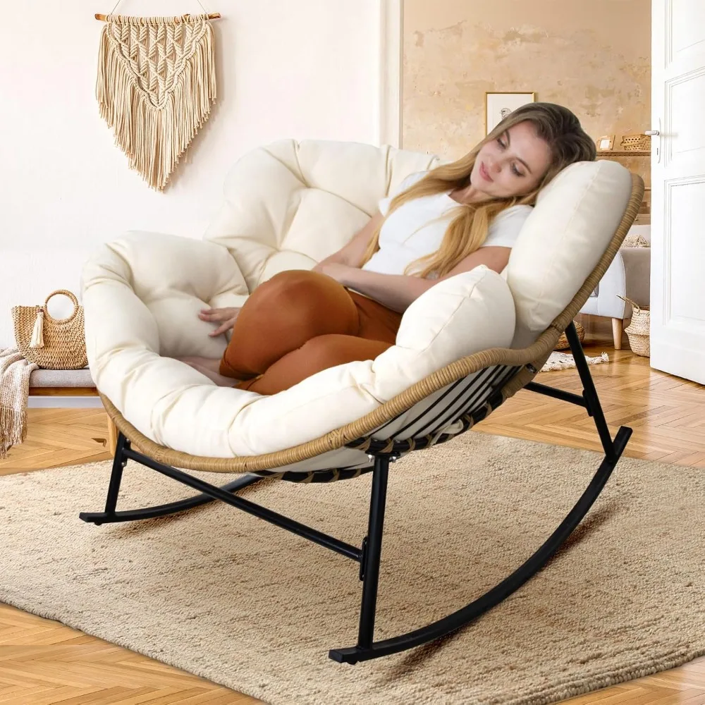 Mecedora para interiores y exteriores con cojín, mecedora Papasan de gran tamaño para Patio, mecedora real de huevo resistente al agua de 450 libras