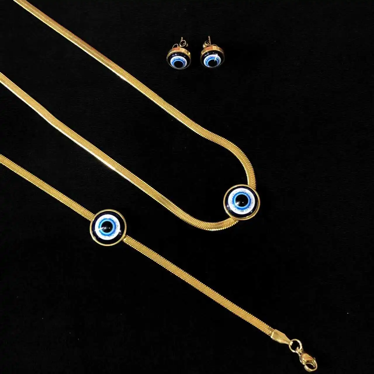 

Синий глаз Дьявольский глаз, ожерелье, серьги, браслет, набор модных ювелирных изделий, комбинированная коробка для трансграничного аттракционера, пазовые аксессуары