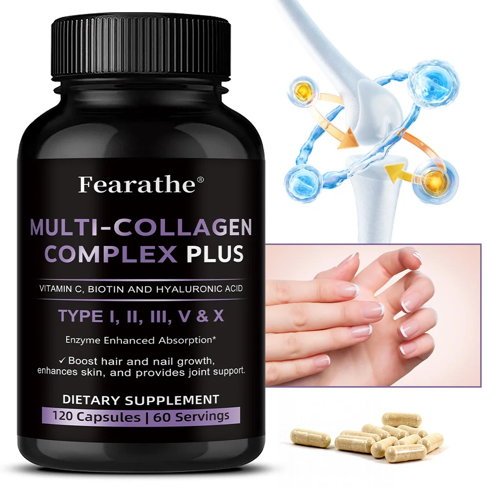 

Multi Collagen Capsules with Collagen I/II/III/V/X, Hyaluronic Acid & Vitamin C, Supports Skin Hair Nail Joint & Bone Health