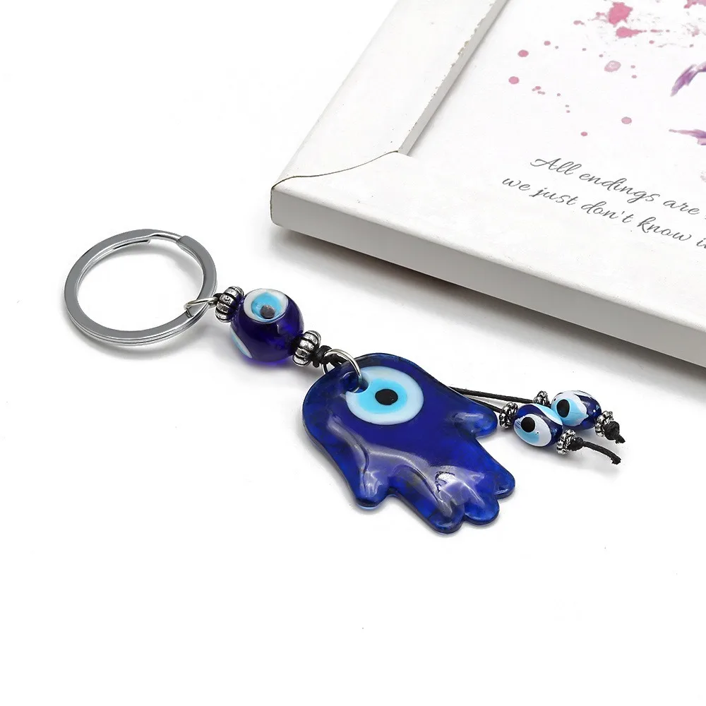 

Charming Fashion Good Lucky Bule Chain Palm Car Key Pendant Ornament Key Ring Demon Eye Key Chain