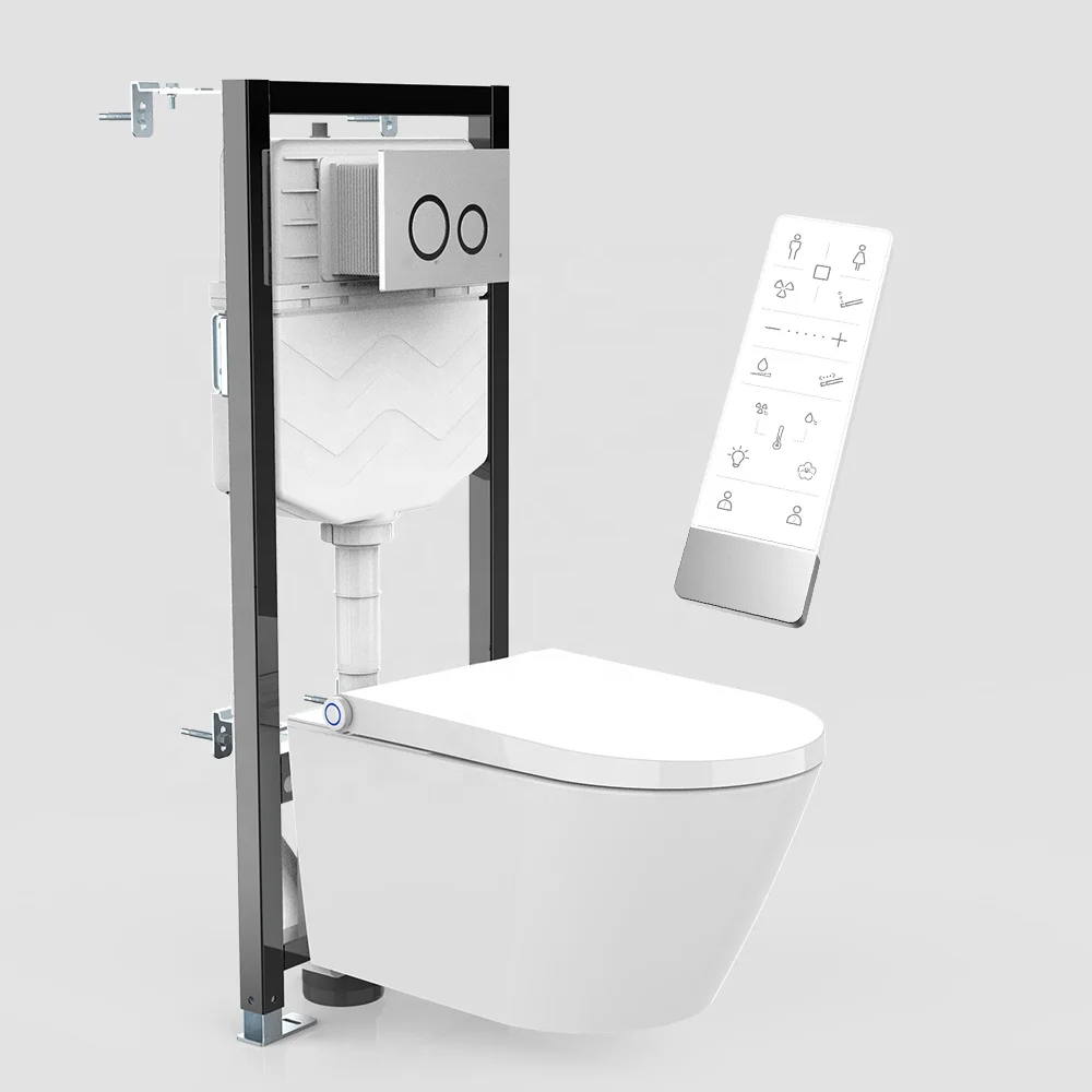 

Porcelain WC Rimless Wall Hung Smart Toilet with Bidet White Suspended Japanese Toilet Seat