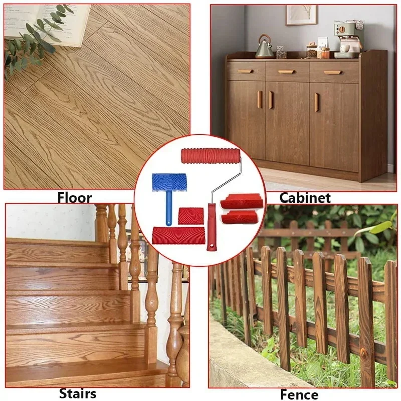

Wood Graining Tools Set Texture DIY Paint Rubber Roller Brush Pattern for Wall Room Home Yard Garden Decoration Painting Tools