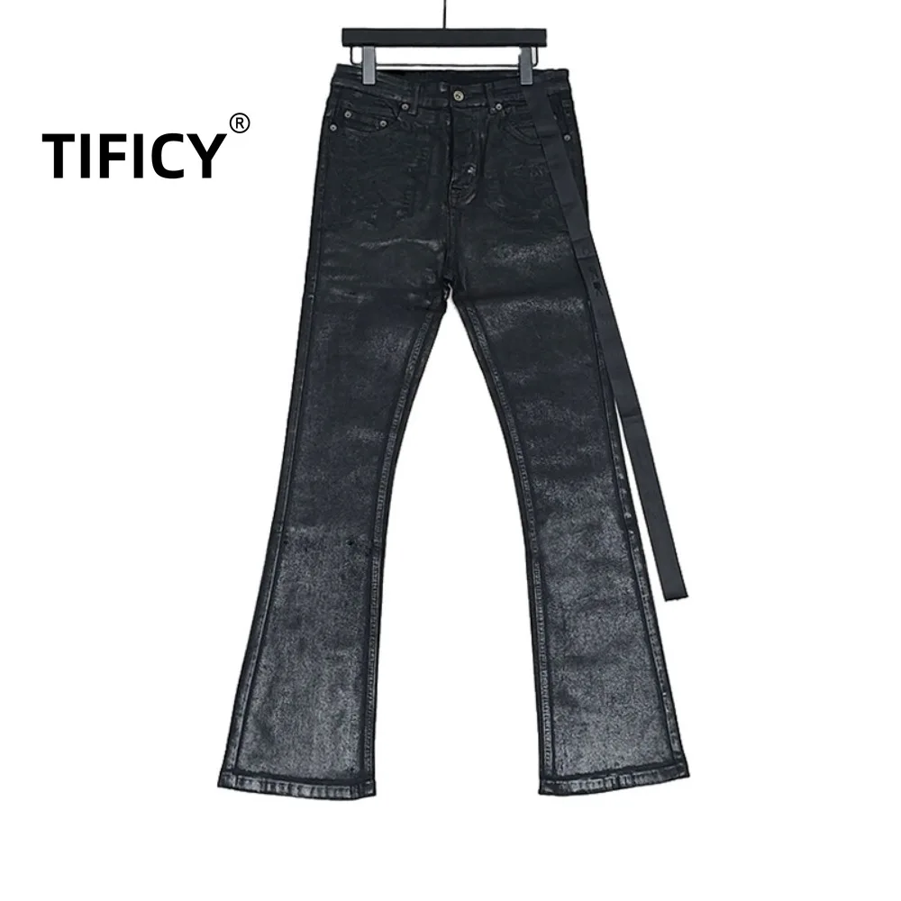 High Street Ro Dark Stylewax Long Pants Men's Pure Handmade Brush Wax Coating Wax Surface Horn High Elasticity Jeans Pant