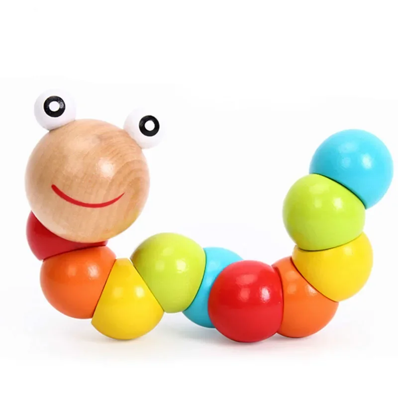 New Worm Twist Puppet Cognition Fun Educational Toys Changeable Shape Wooden Blocks Kids Colorful Caterpillar Children Toy