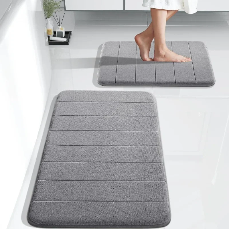 

Bathroom Rugs Sets 2 counts, Soft Absorbent Memory Foam Bath Mats Set, Dry Fast Bath Mat, Machine Washable Bath Rug Set