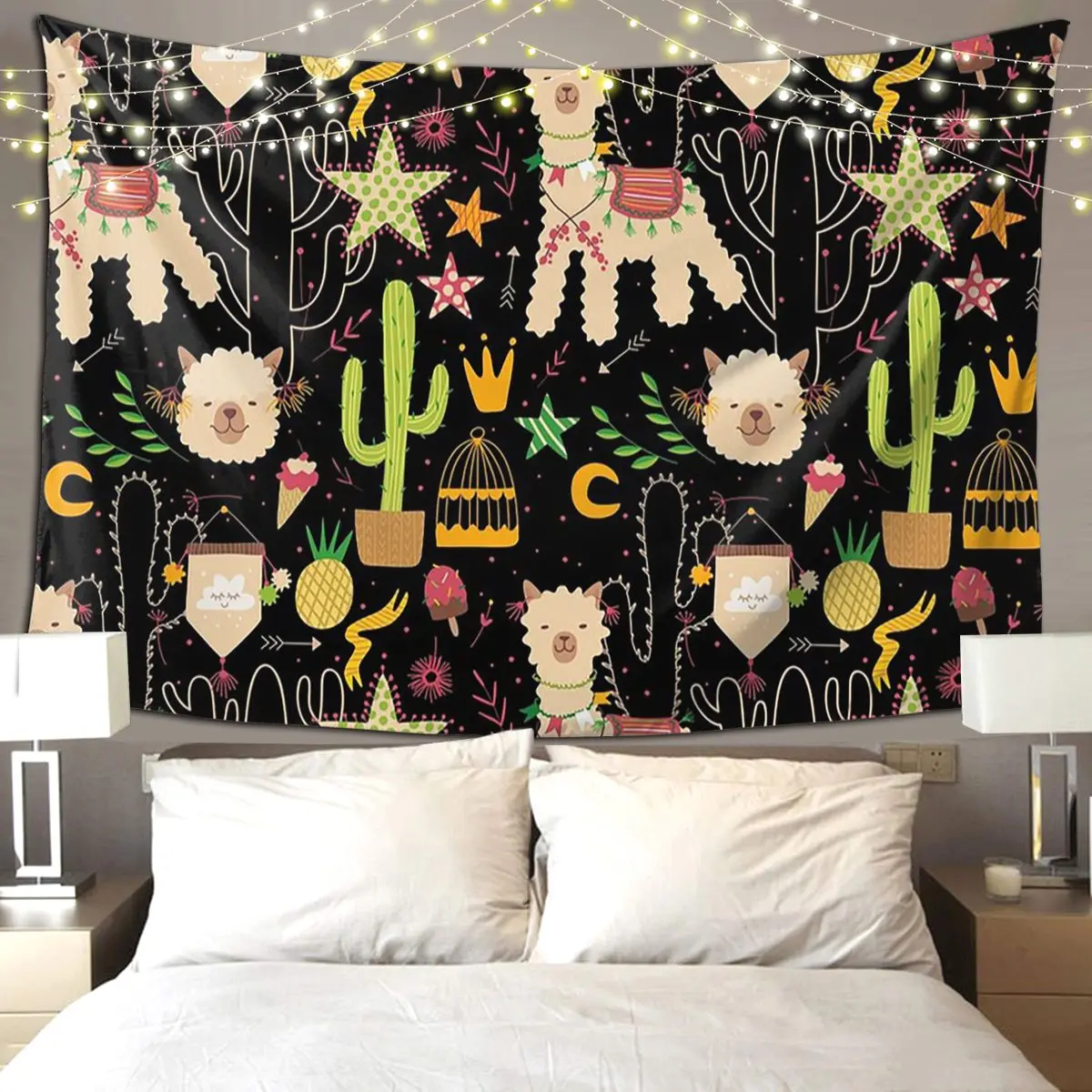 

Cute Cactus Alpaca Pattern Tapestry Art Wall Hanging Aesthetic Home Decor Tapestries for Living Room Bedroom Dorm Room