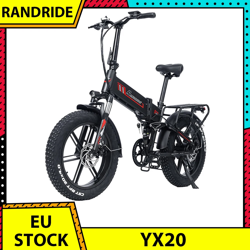 RANDRIDE YX20 Electric Bike 1000W Motor 20*4.0'' Fat Tires E-Bike 45km/h Max Speed 48V 17Ah Battery 80-90km Max Range 150kg Load