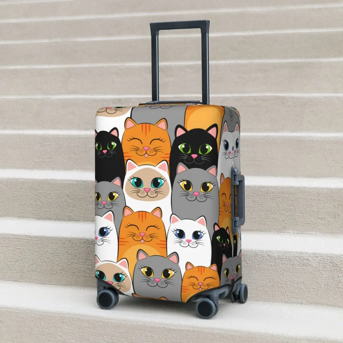 Cute Cats Colorful Christmas Gift Suitcase Cover Seamless Pattern Practical Travel Protector Luggage Accesories Flight Xmas Gift