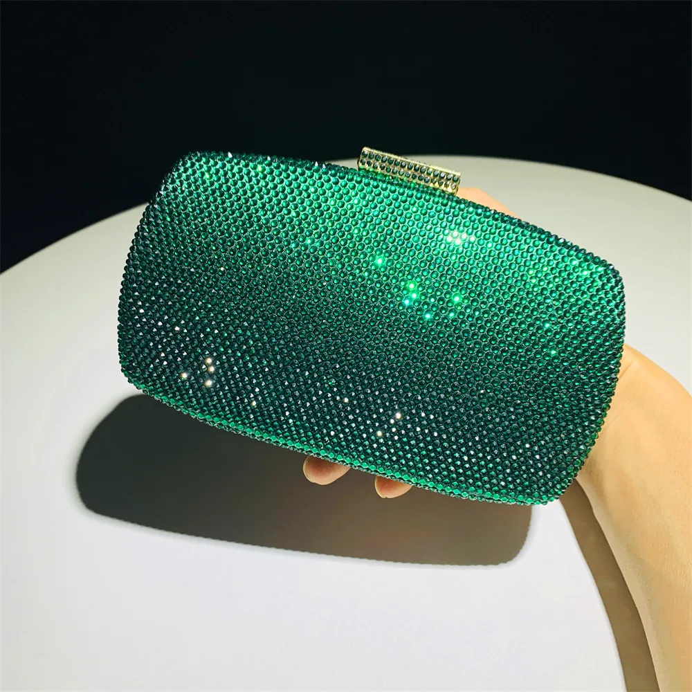 Bling Women Stone Evening Bags Gold Greens Rhinestones Clutches Bags Wedding Party European Exquisite Bridal Purse Para Mujer