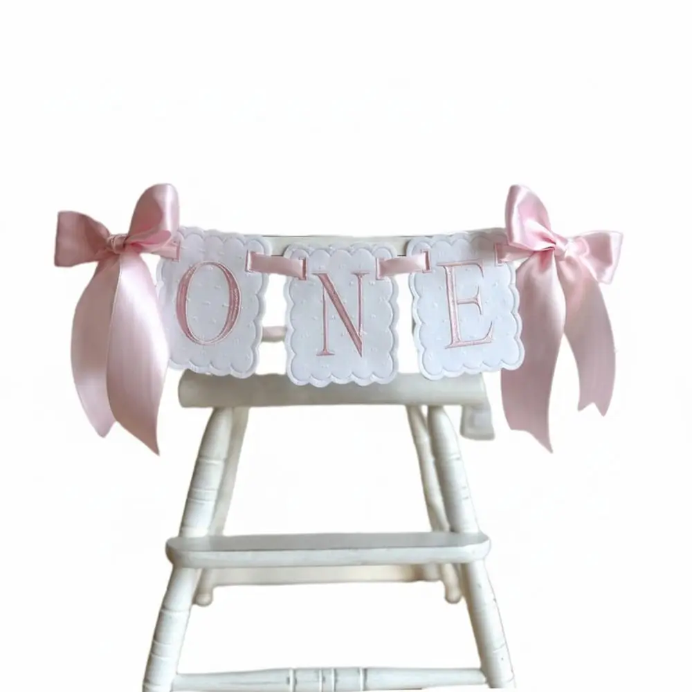 Bowknot One-Year-Old Birthday Cap Embroidery Lace Edge First Birthday Garland Pink Blue Ball Birthday Hat First Birthday