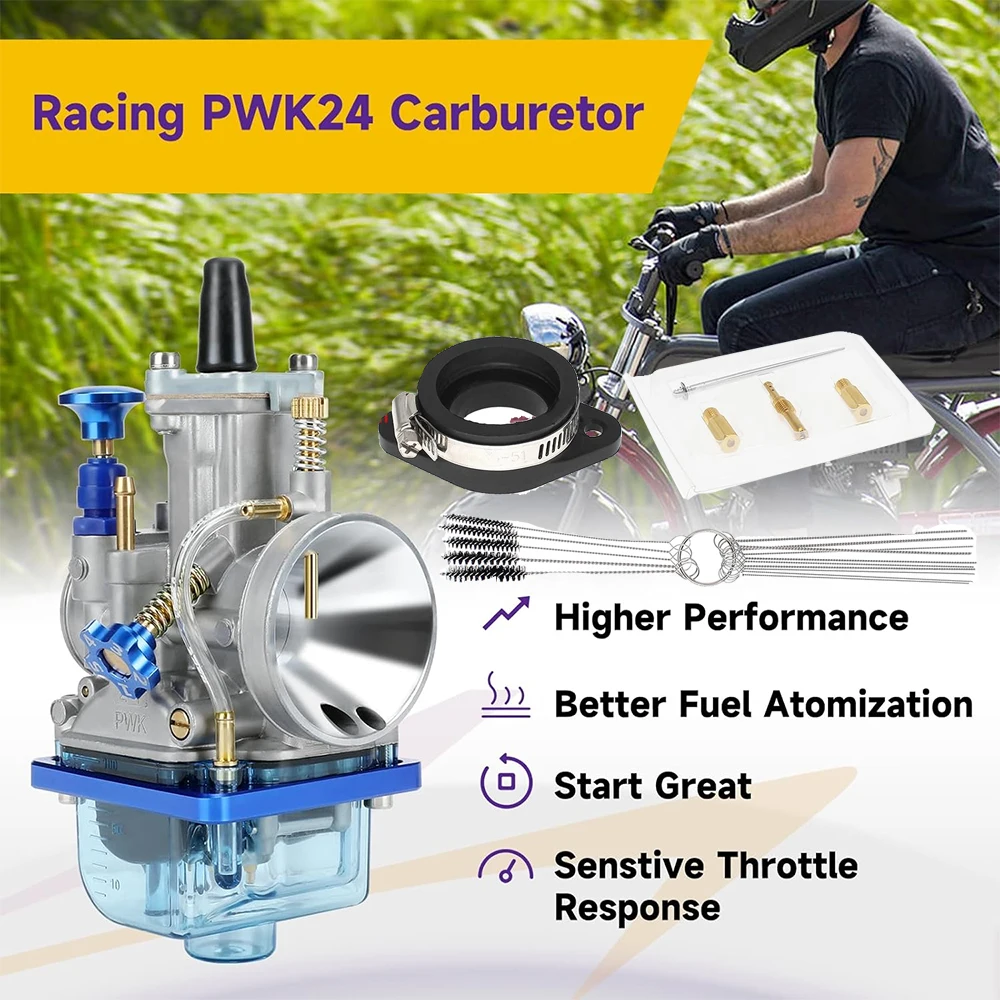 PWK 24mm Carburetor Mortorcycle Racing With Intake Manifold Fit 2T 4T Engine Scooter Motorcycle ATV Quad Pit Bike 212cc Carb