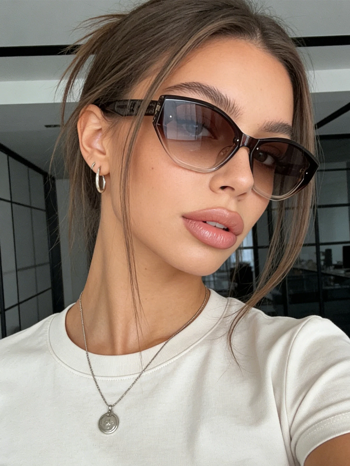 1 Stück süße und coole Cat-Eye-Sonnenbrille mit braunem Farbverlauf für Mädchen, UV-Schutz, für Pendeln/Dating
