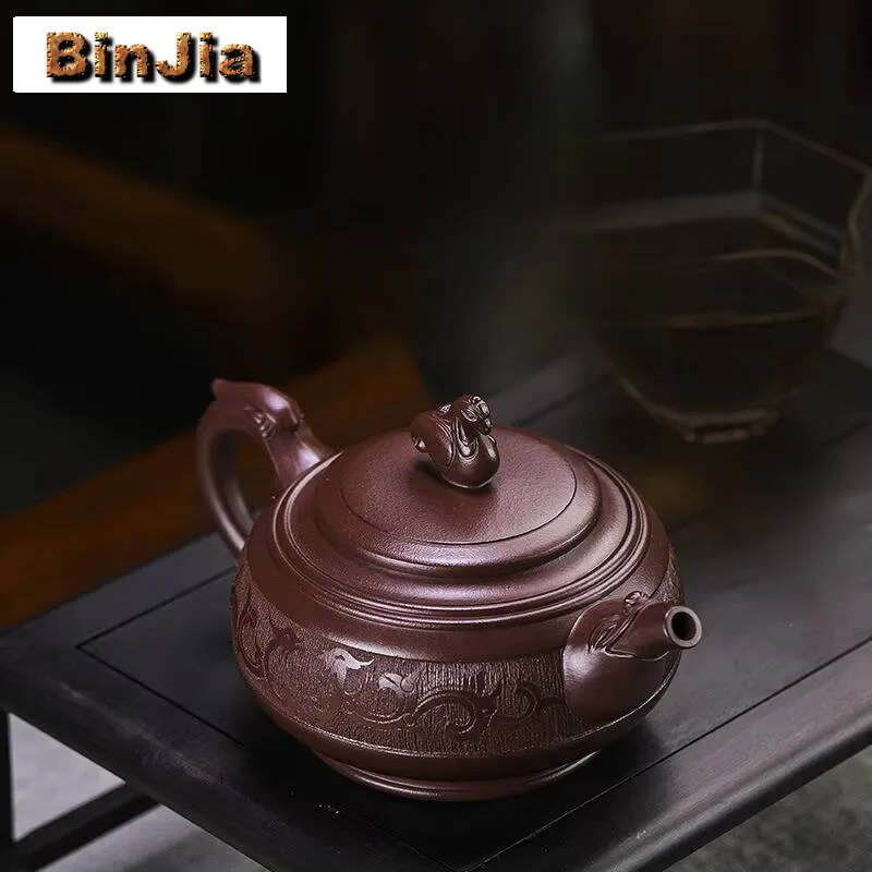 

450 мл подлинный фиолетовый глиняный горшок Исин, благоприятный чайник с птицами, чайник из необработанной руды, грязевой чайник, китайский набор Zisha, посуда