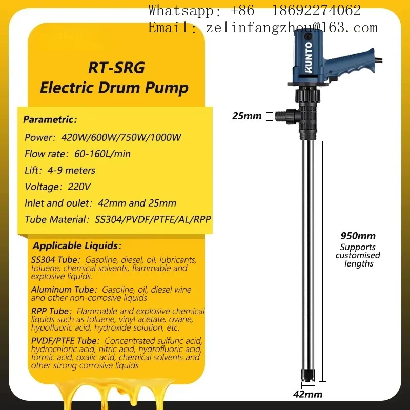Electric Portable Drum Pump 55 Gallon IBC 220V Oil Chemical Barrel Transfer Pump for Heavy Duty Industrial
