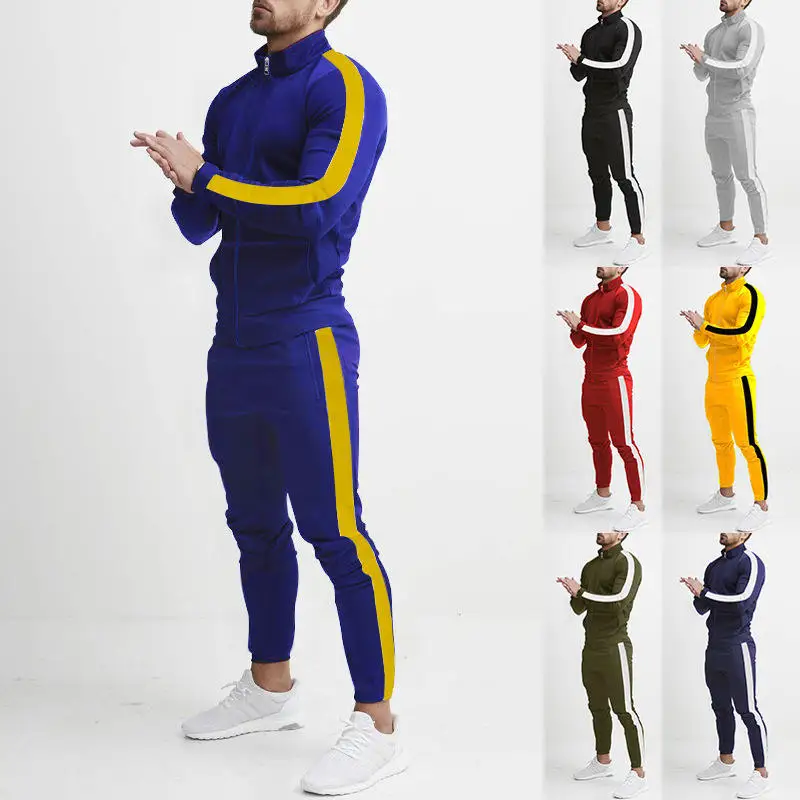 

New Men's Sportswear Color Block Casual Set Trendy Long Sleeve Jacket And Pants Autumn Collection Fashionable Men's Outfit
