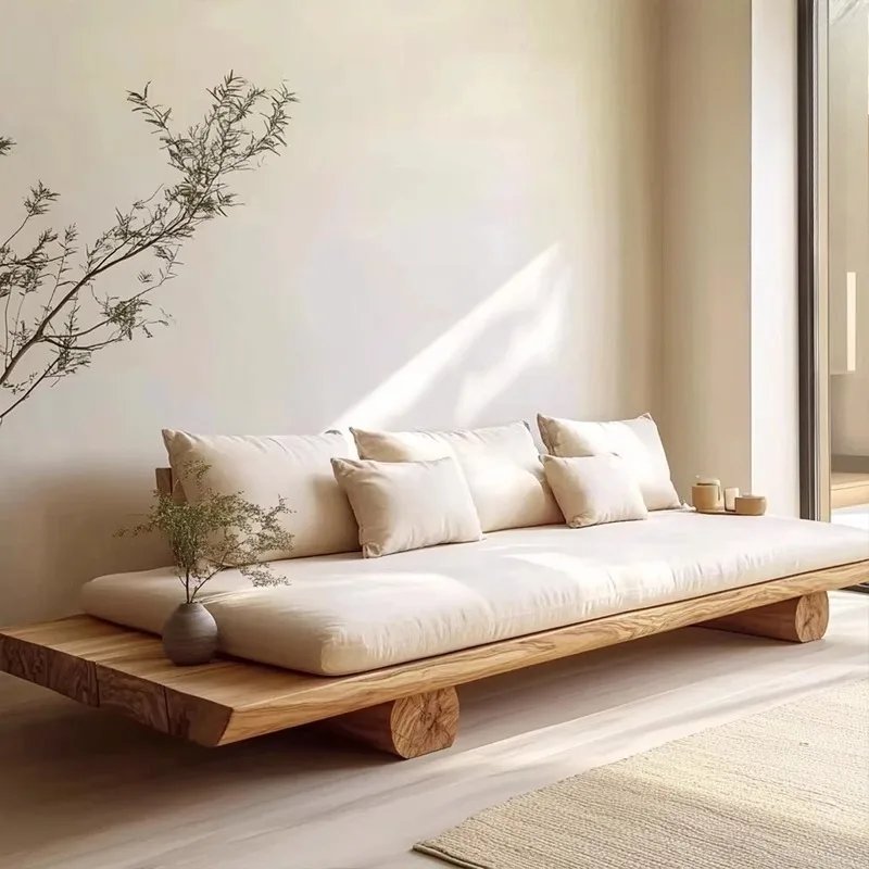 New Chinese pine sofa bed, bed and breakfast hotel log wind sofa chair, solid wood furniture balcony sofa seat household