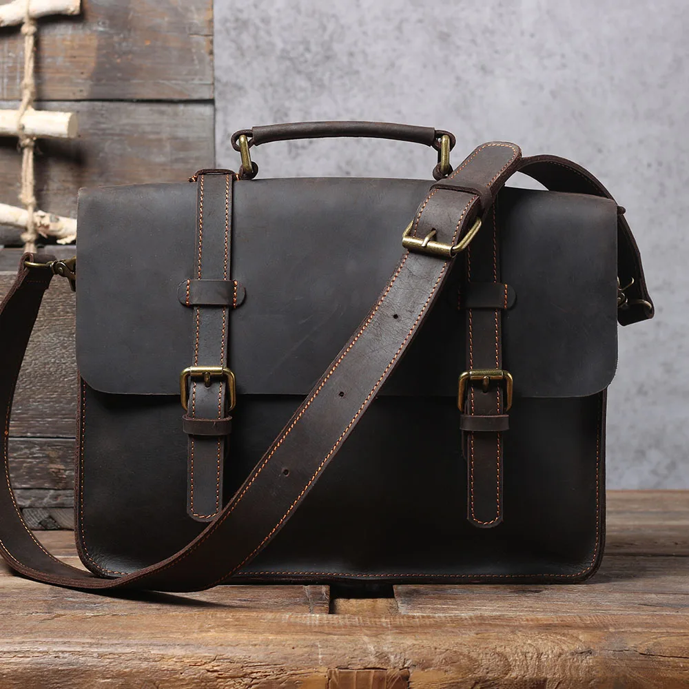S.WORKER Echtleder-Aktentasche für Herren | Vintage Büro-Handtasche Laptop-Tasche – Detail 10