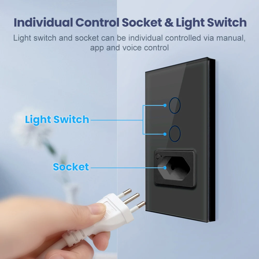 Tuya WiFi Smart Touch Light Switch Socket 20A brasile Smart Wall Plug Smart Home funziona con Smart Life Voice tramite Alexa Google