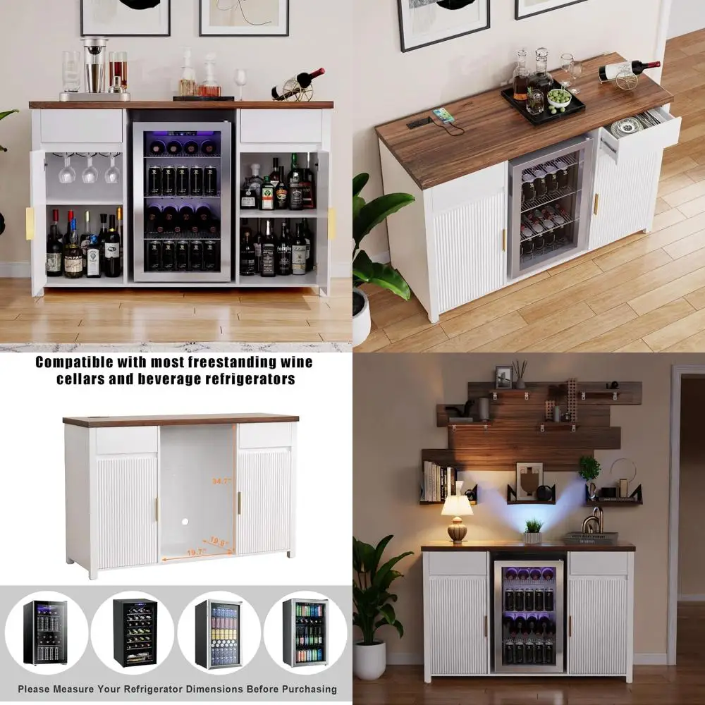 

Большой кофейный барный шкаф с выступом, мини-шкаф для вина, сервировочный столик, белый, длина 53,2 дюйма, современный дизайн
