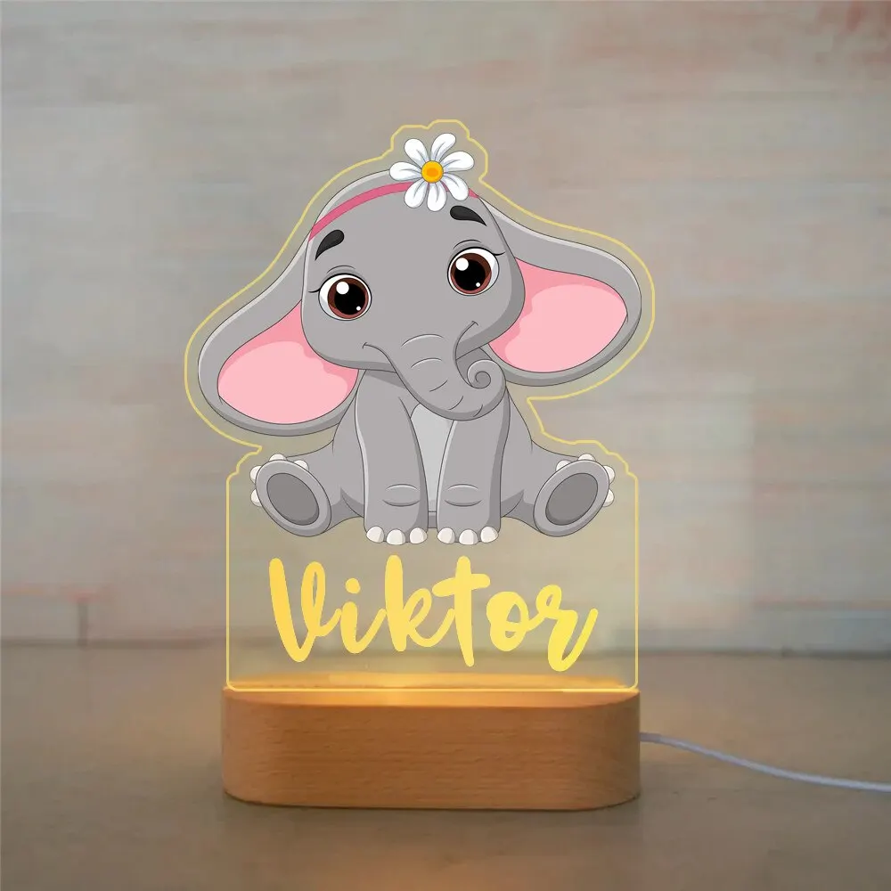 Gepersonaliseerde kinderen dier nachtlampje aangepaste naam acryl lamp baby kinderen slaapkamer decoratie pasgeboren verjaardag kerstcadeau