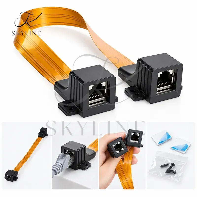 2pcs 30cm Rj45 Flexible Flat Cable Thickness 0.3mm Window Through Extension Cat5e