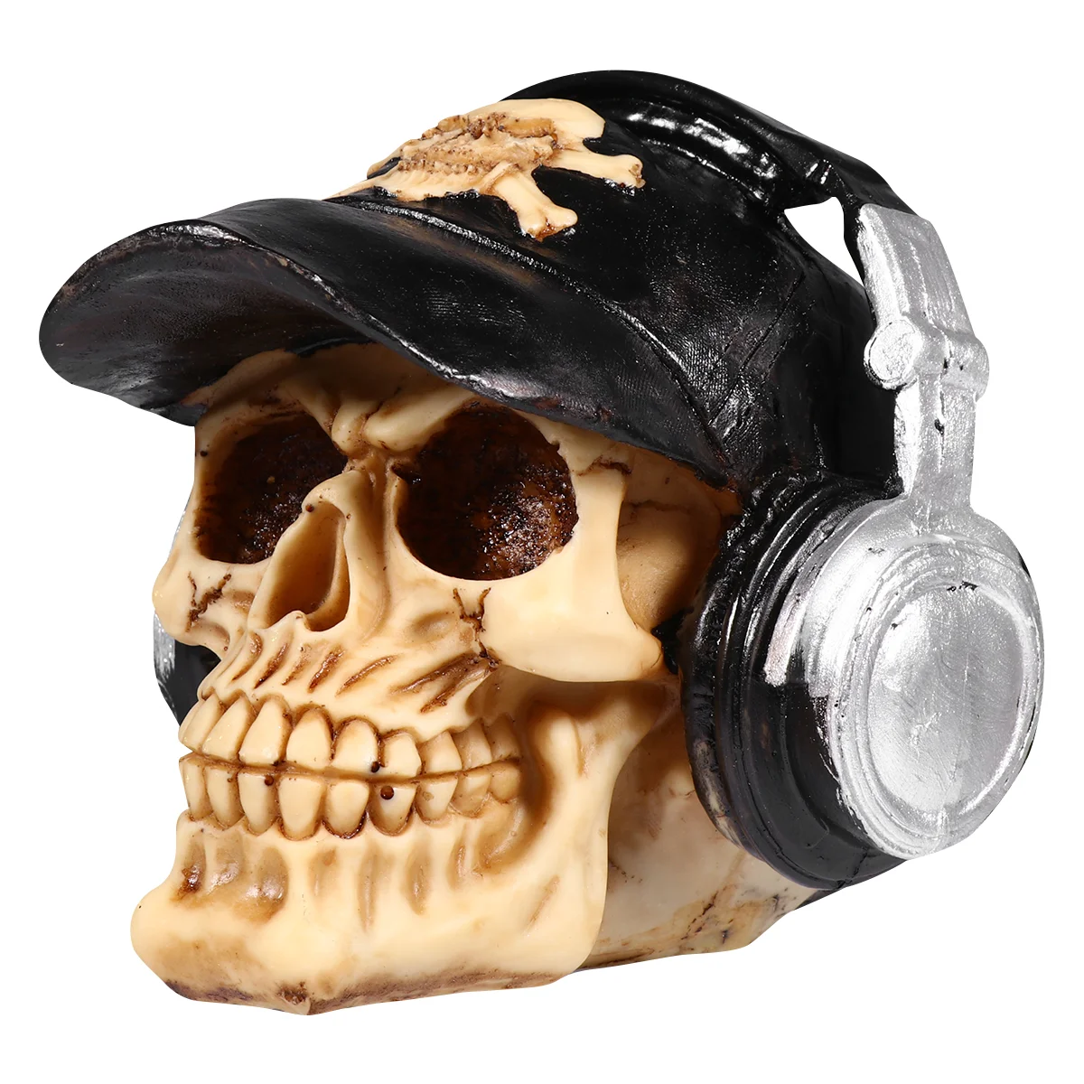 

Resin Skull with Headphones Halloween Figurine Decor Accessories Ornament Simulate for Decoration Centerpiece