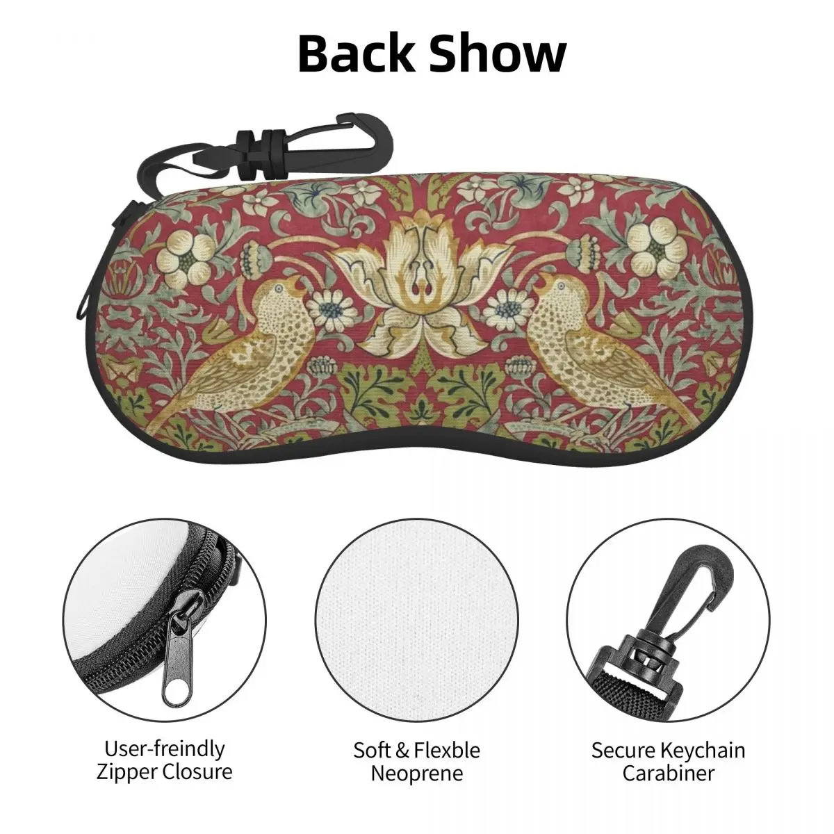 William Morris Strawberry Thief Red Shell Eyeglasses Protector Cases Cute Sunglass Case Floral Textile Pattern Glasses Bag