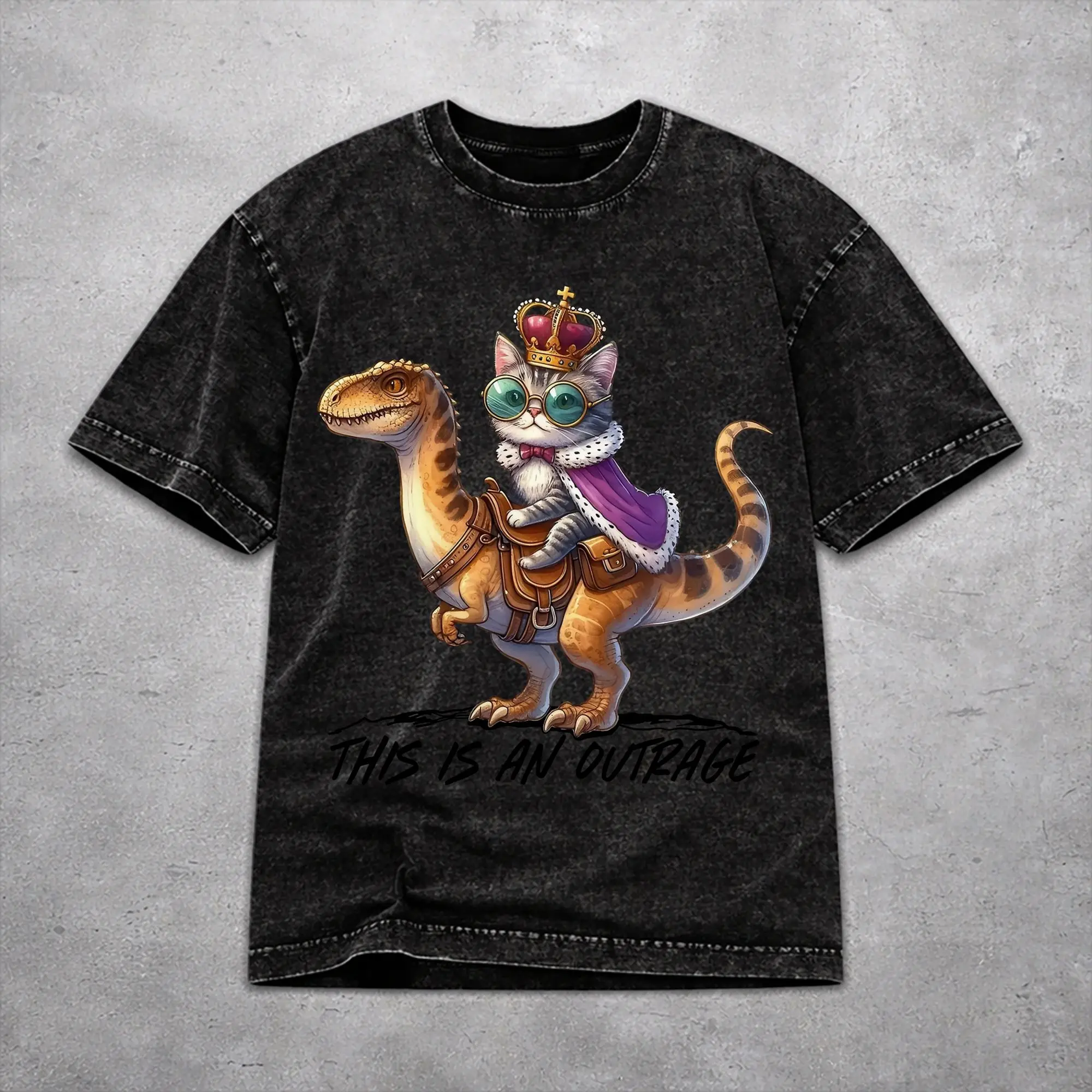 Men Women This Is An Outrage Princess Donut Cat  T Shirt Printed Vintage Washed  Casual Outfit Tees