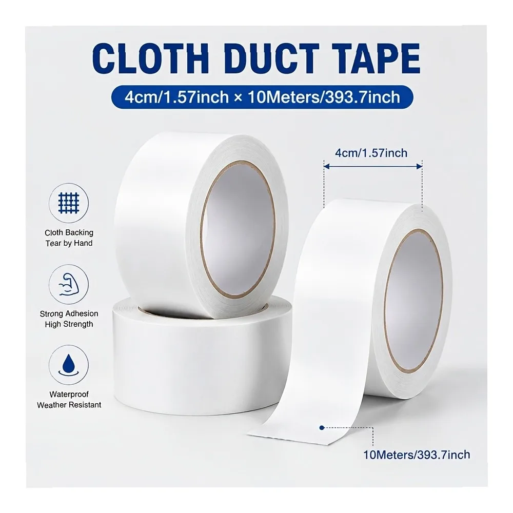 2 rolls White Duct Tape 40mm x 1000cm Heavy Duty Strong Adhesive, Easy Tear No Residue, Multi-for Surface Repair for Windows