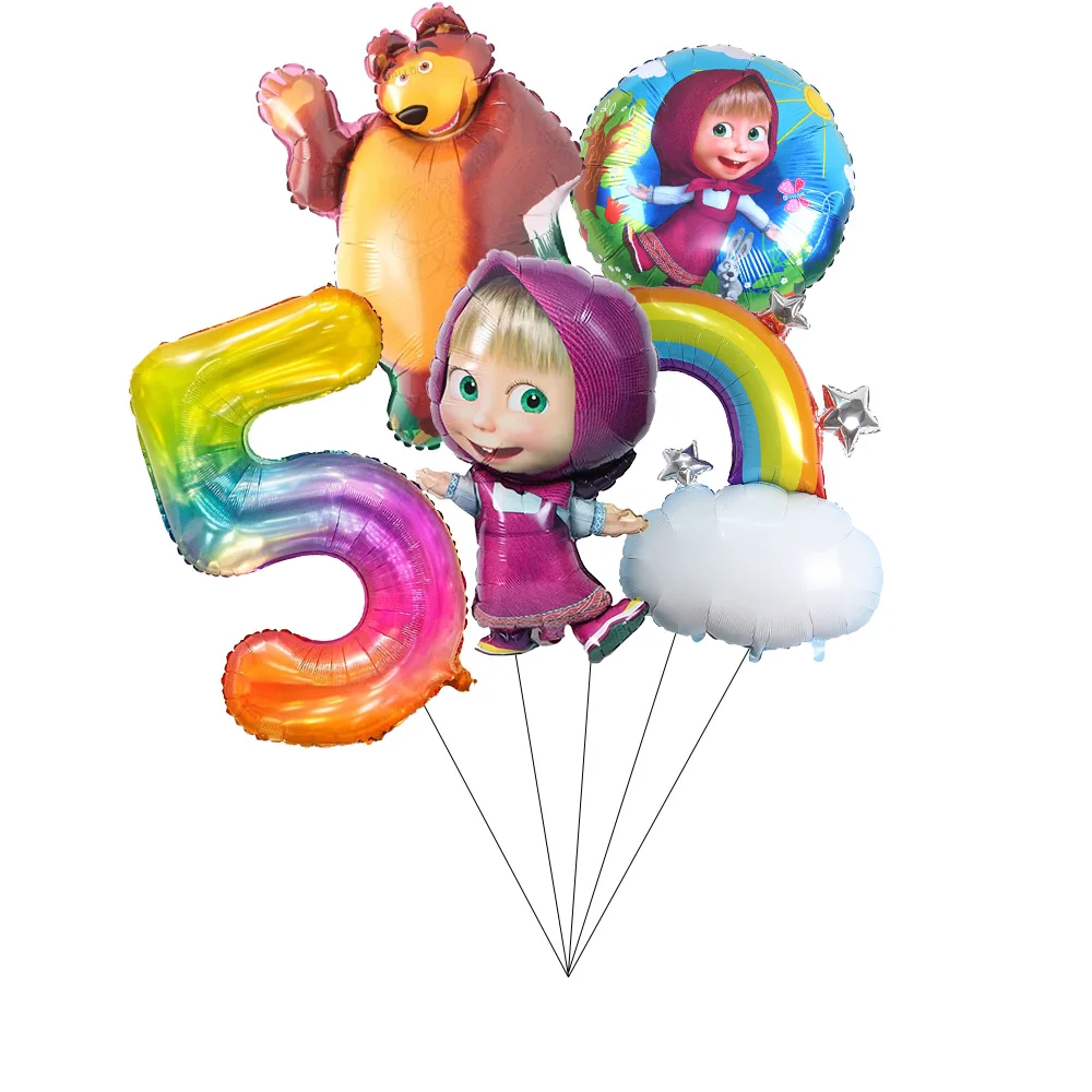 Mascha und der Bär Geburtstagsparty Banner Luftballons Teller Becher Servietten Tischdecke Mädchen Cartoon Partyzubehör Dekoration Babyparty – Detail 36