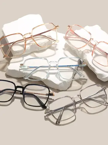 5PCS Anti Radiation Large Frame Glasses Shades for Woman Man Transition Eyeglasses Korean Replaceable Lens Women