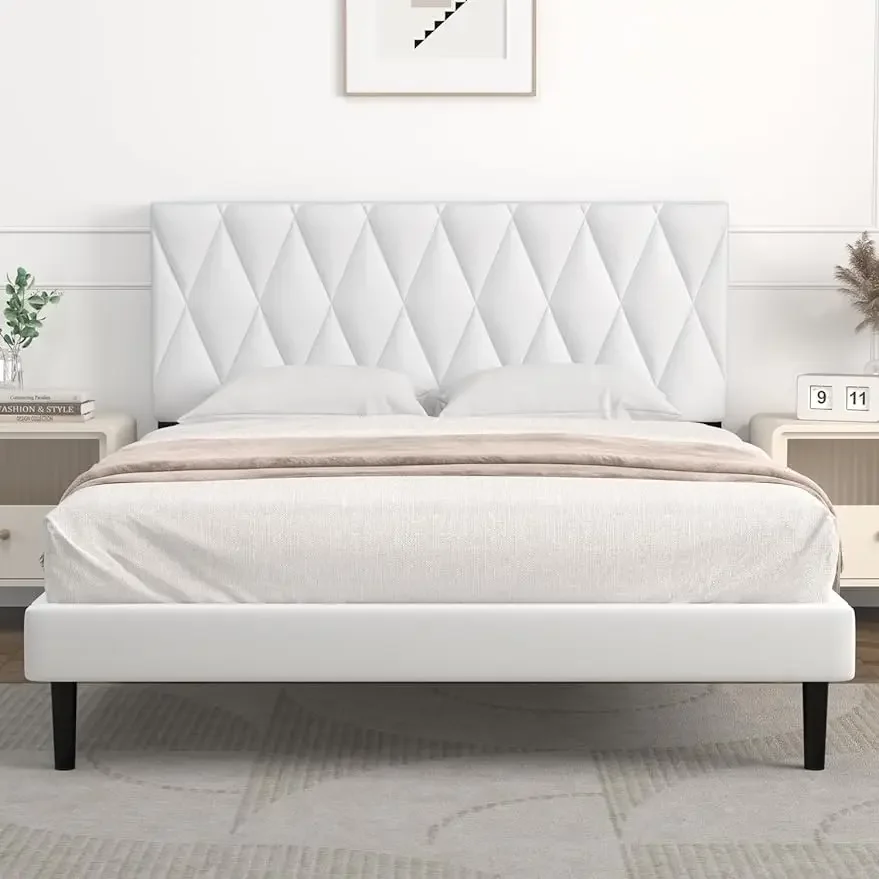 

IYEE NATURE Queen Bed Frame Upholstered Platform with Headboard and Strong Wooden Slats, Strong Weight Capacity,