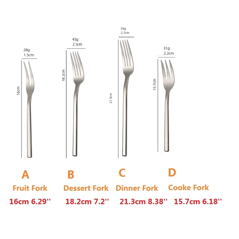 6pcs 304 Stainless Steel Dinner Fork Thickness Dessert Cake Fruit Forks Korean Tableware Lunch Fork Flatware set 15/18/21CM