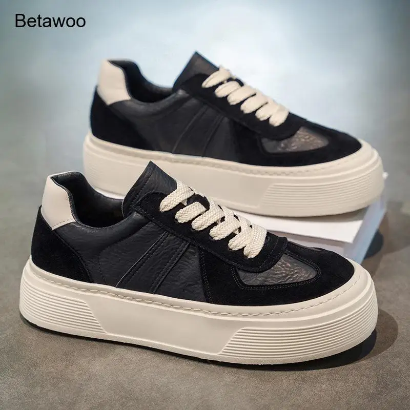 Mens Brown Suede Casual Sneakers Low Top Skate Shoes with Thick White Sole
