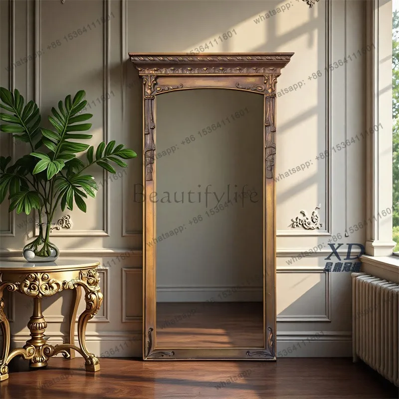 PG European classical carved floor-to-ceiling full-length mirror luxury entrance French retro decorative full-length mirror