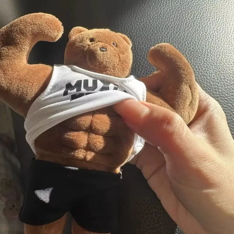 Muscle Abs Bear Buff Plush Keychain Cute Stuffed Animal Keyring Funny Bear Bag Keychain For Backpack Handbag Accessories