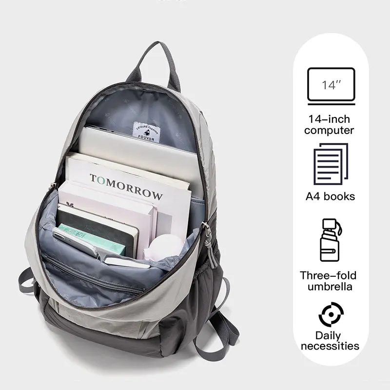 Fouvor Men Women Large Capacity Color Block Lightweight Backpack Outdoor Travel Hiking High College Student School Bag 3068-09