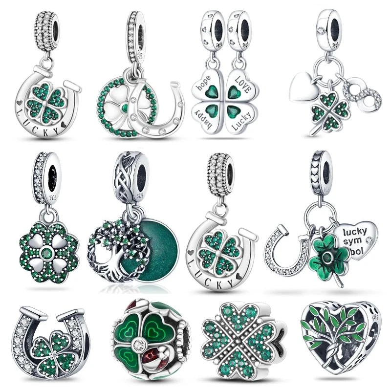 New in Hot Sale 925 Silver Four-Leaf Clover Beads Fits Pandach Original Bracelets For Women DIY Luxury Jewelry Anniversary Gifts