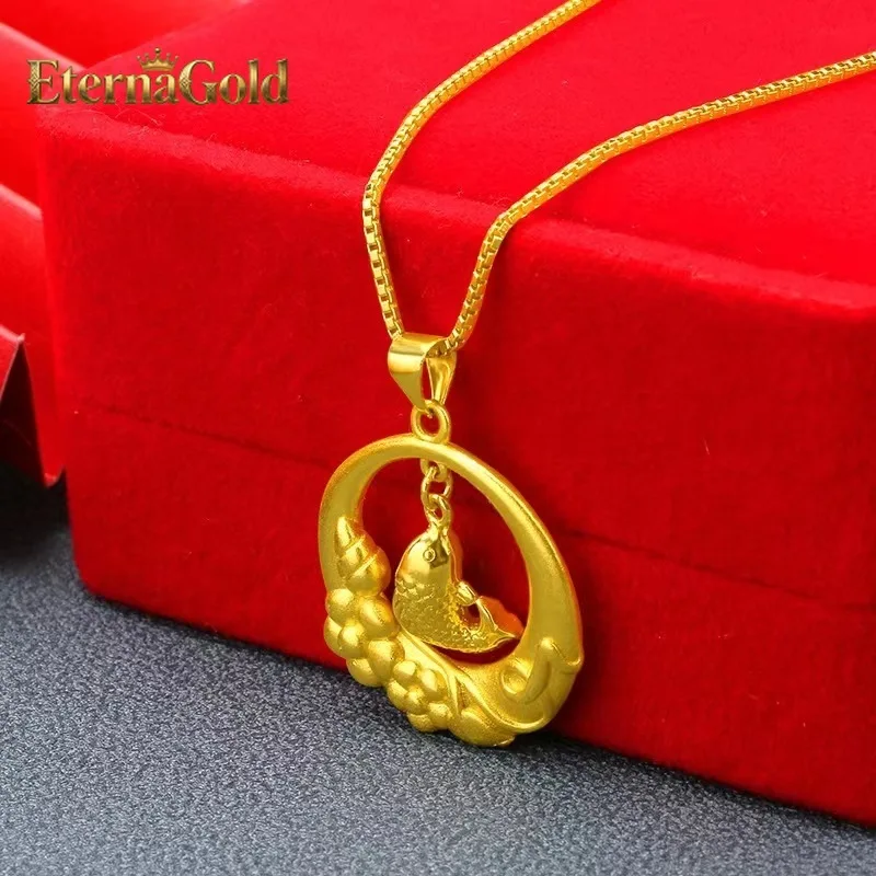 

EternaGold Unisex 24K Gold (AU999) Fish-Leaping Dragon Gate Necklace | 3D pearl-bearing koi, filigree cloud with lapis accents