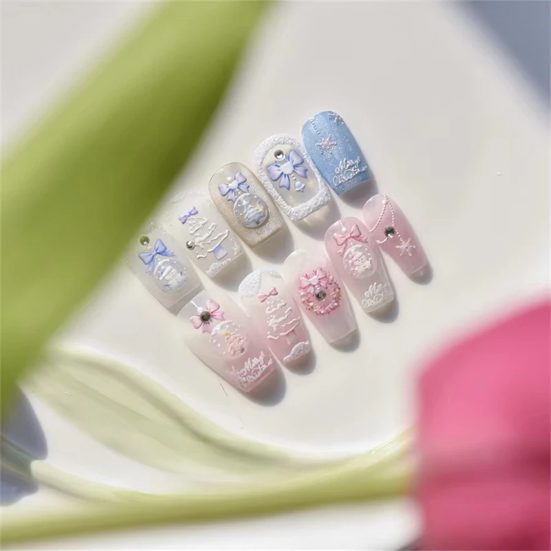 1 Stück Weihnachten Nägel Aufkleber Rosa Blau Schneemann Bogen Knoten Elch Kristall Diamant Kleber Nail Art Aufkleber Neujahr 2025 Deco Aufkleber