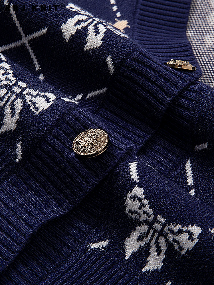 Coréen Sle noeud brodé tricots femmes coupe ajustée printemps automne couche de finition V Ne Long Sve ort longueur