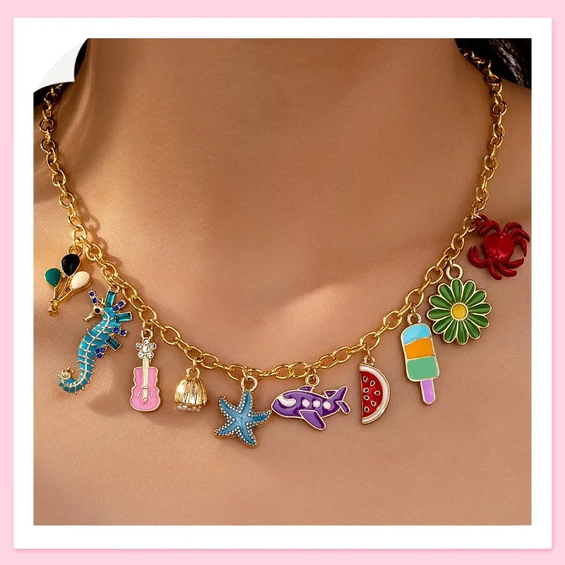 

Новый авторский модный кулон ручной росписи с эффектом капель воды в форме арбуза, морской звезды и гитары