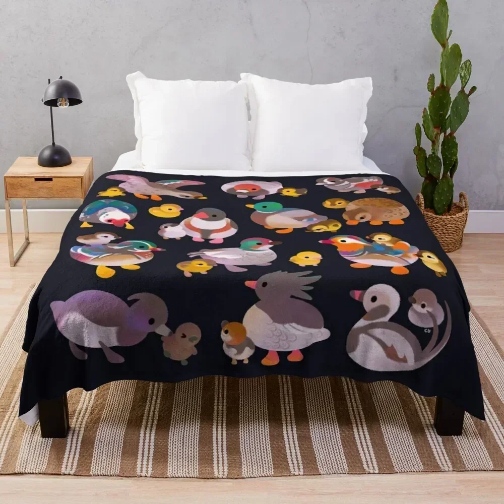 Duck and Duckling - dark Throw Blanket