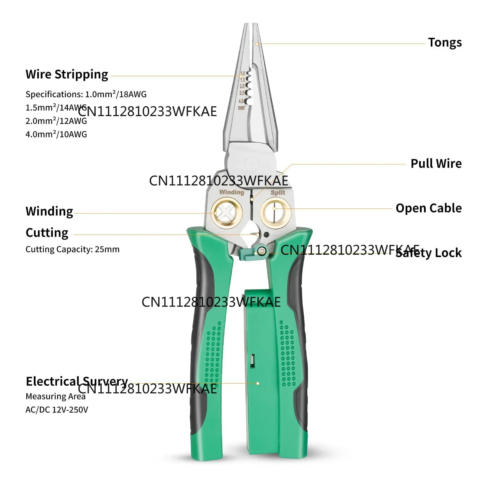 8 in 1 stainless steel pointed nose pliers anti-skid multi-functional wire stripper with tester pen