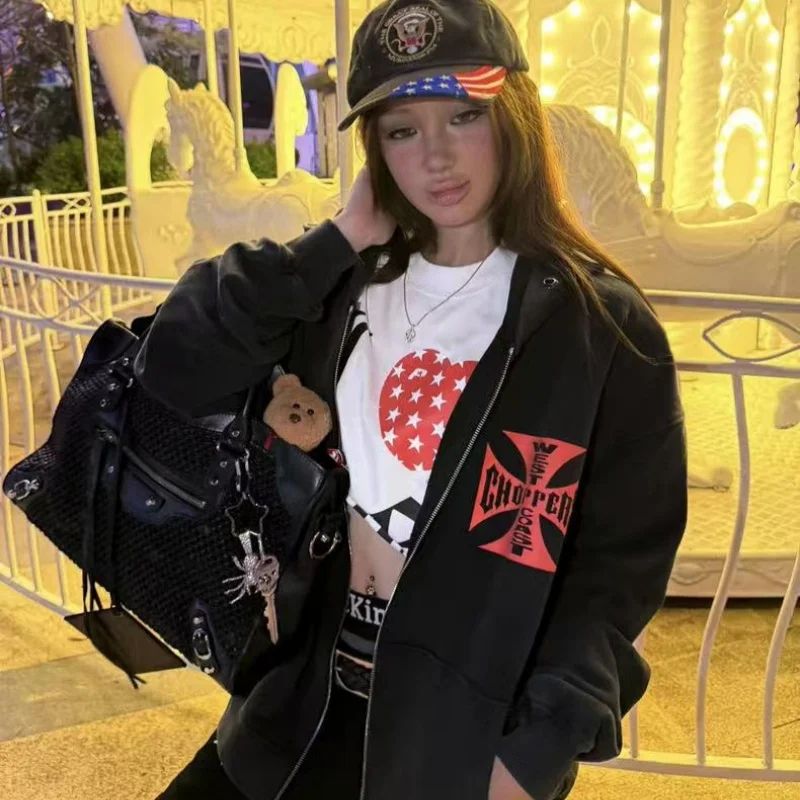 

Осень/зима, мужская и женская толстовка премиум-класса West Coast Choppers с перекрестным принтом, негабаритная толстовка с капюшоном на флисовой подкладке